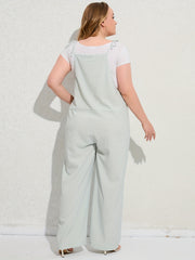  Stripe Print Tie Shoulder Jumpsuit With Pockets