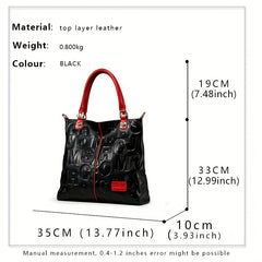 Women's Letter Embossed Leather Tote Bag Satchel Purses