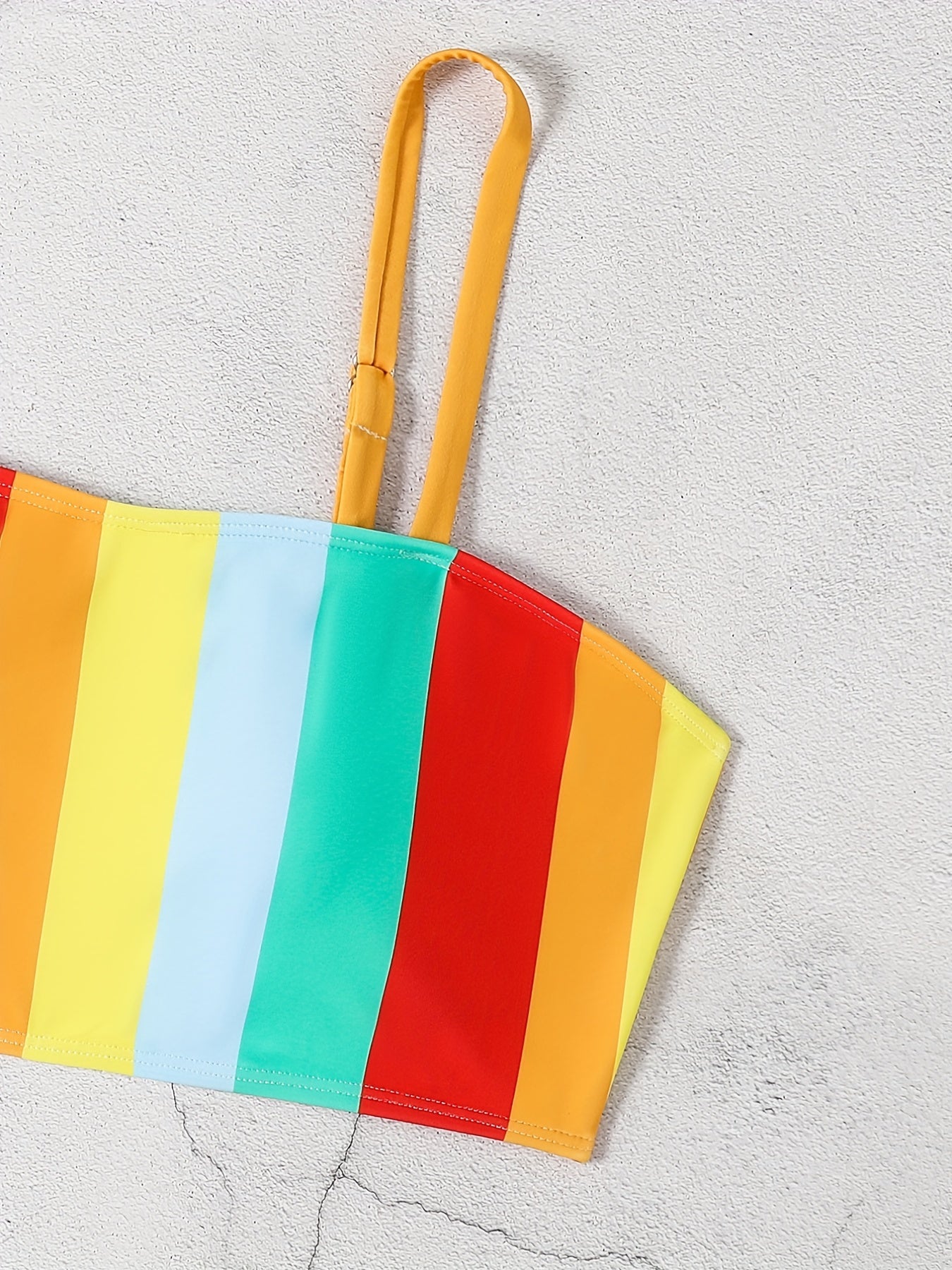  Colorblock Stripe Print Bikini Top