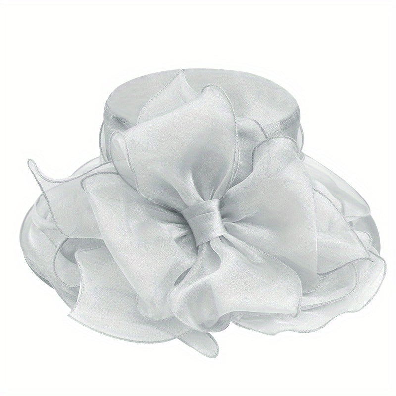 Vintage Organza Sun Hat Solid Mesh Flower Derby Hat