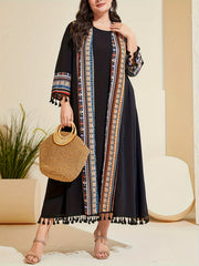  Boho Tank Dress & Geo Print Cardigan Two Piece Set