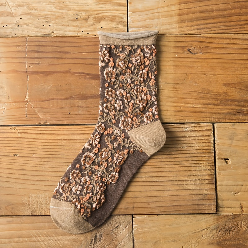 Vintage Floral Print Curling Socks - Comfy & Breathable - Women's Stockings