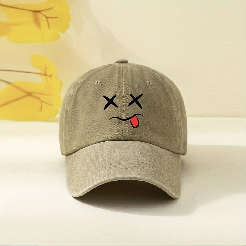 Cartoon Expression Baseball Cap Washed Distressed Cotton Sports Hat