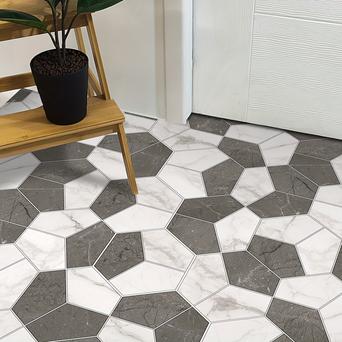 11pcs Gray brown Marble Pattern Hexagonal Floor Stickers Waterproof Anti-slip
