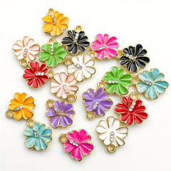 Colorful Rhinestone Flower Alloy Pendants for DIY Jewelry Making