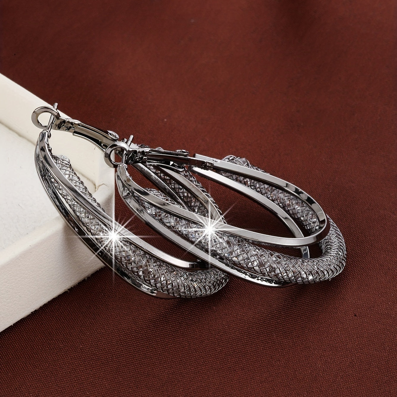 Twisted Hoop Earrings with Zircon Inlay for Pierced Ears