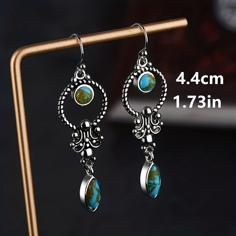 Vintage Turquoise Inlay Earrings Charm Jewelry