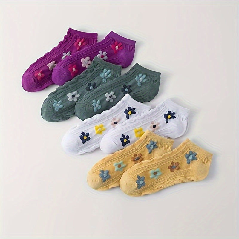 8 Pairs Floral Print Socks & Low Cut Ankle Socks Women's Stockings