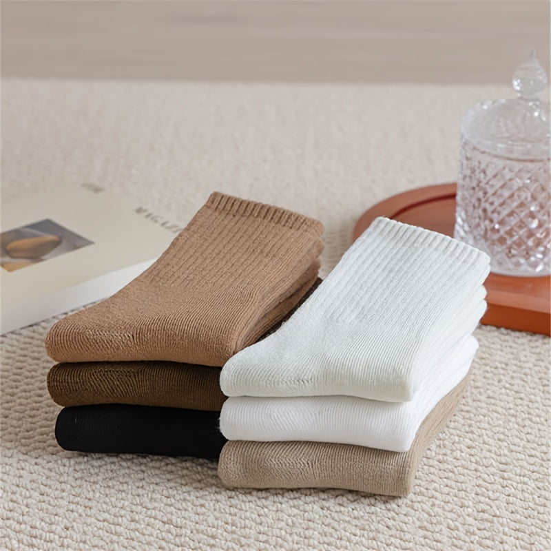 6 Pairs Ribbed Mid Tube Socks Women's Stockings