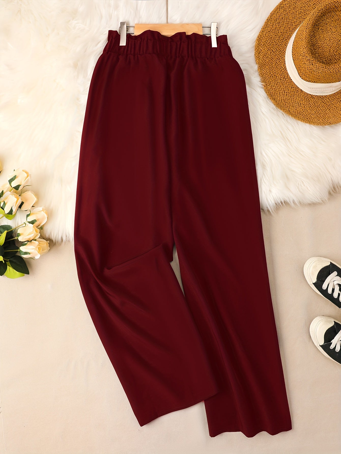  Women's Wide Leg Loose Trousers Elastic Waist
