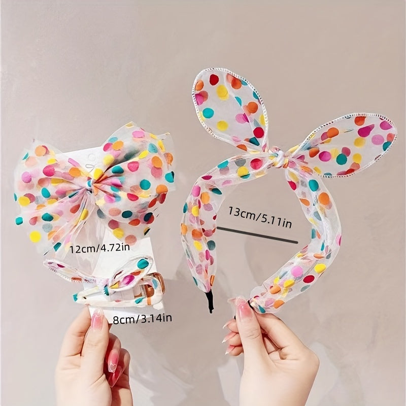 3pcs Mesh Polka Dot Headband Hair Clip Lace Hair Accessories