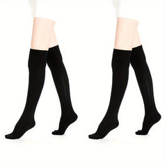 2 Pairs Knitted Thigh High Socks Solid Warm Over The Knee Socks