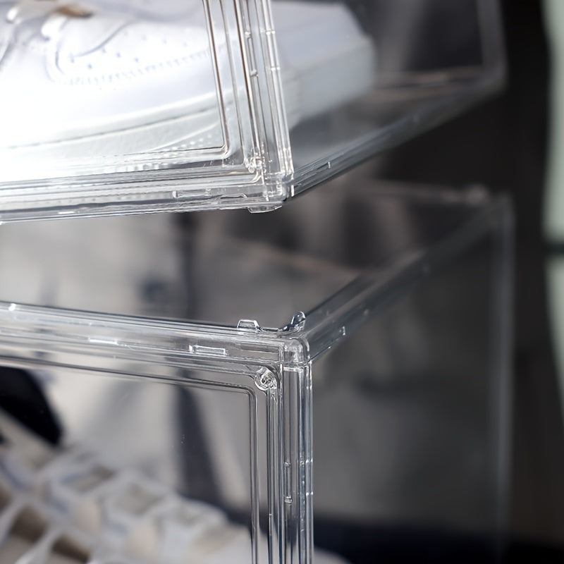2pcs Dustproof Shoe Storage Box Plastic Foldable Stackable Shoe Cabinet Organize
