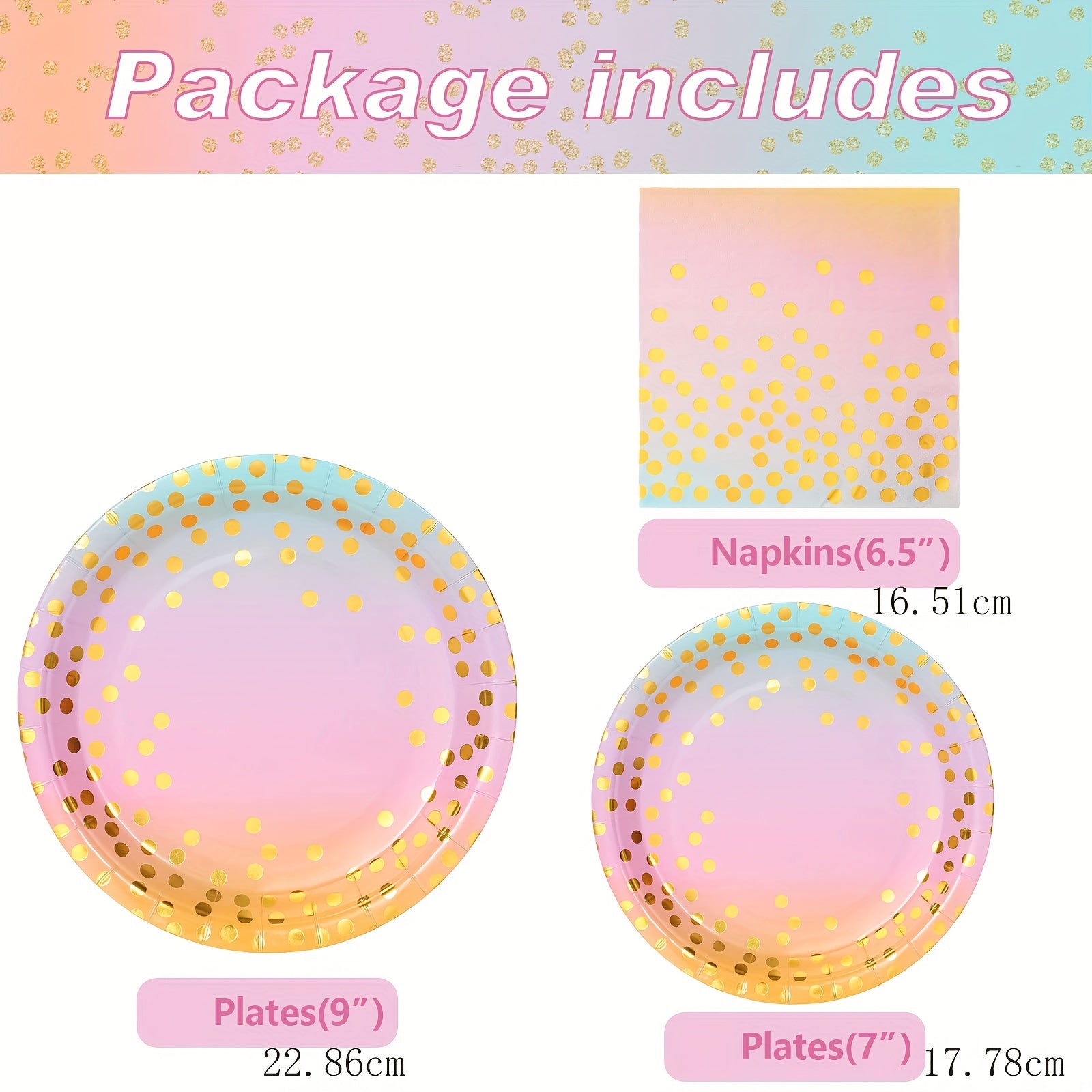30pcs 10 Guest Party Supplies Disposable Tableware Set Pink Golden Decor