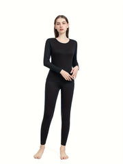 Women's Thermal Underwear Set Long Sleeve Crew Neck Tops & Pants