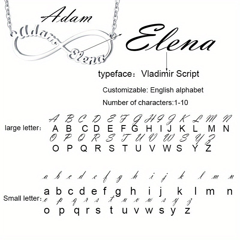 Custom Infinite Love Necklace with 2 Names & Sign, 5 Fonts