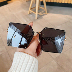 Oversized Square Sunglasses Rivet Decor Gradient UV400