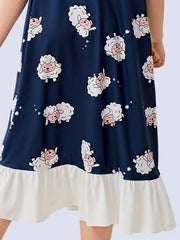 Sheep Print PJ Ruffle Nightgown for Girls