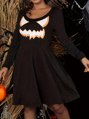 Plus Size Halloween Dress Women's Plus Funny Face Print Long Sleeve
