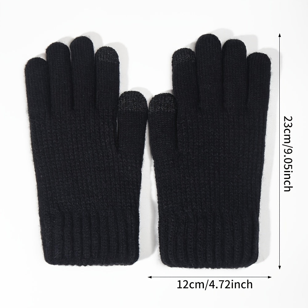 Double Layered Plush Knitted Touch Screen Gloves Winter Windproof