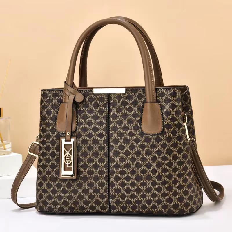 Geometric Pattern Top Handle Bag Metal Decor Zipper Shoulder Bag