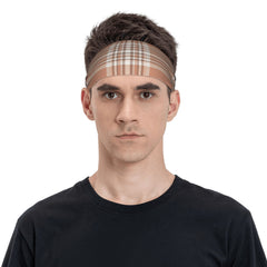 Men's Vintage Plaid Headband Beige Brown Stripes Sports Casual Gear