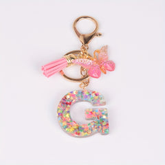 Resin Initial Letter Keychain Butterfly Pendant Glitter Animal Key Ring