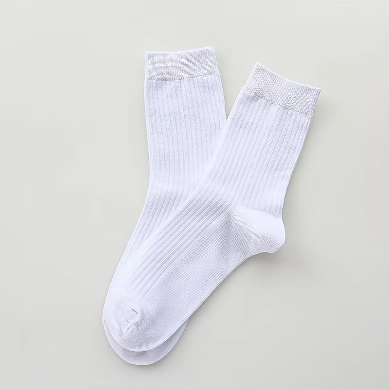Ribbed Solid Socks Comfortable & Breathable Mid Tube Socks Women