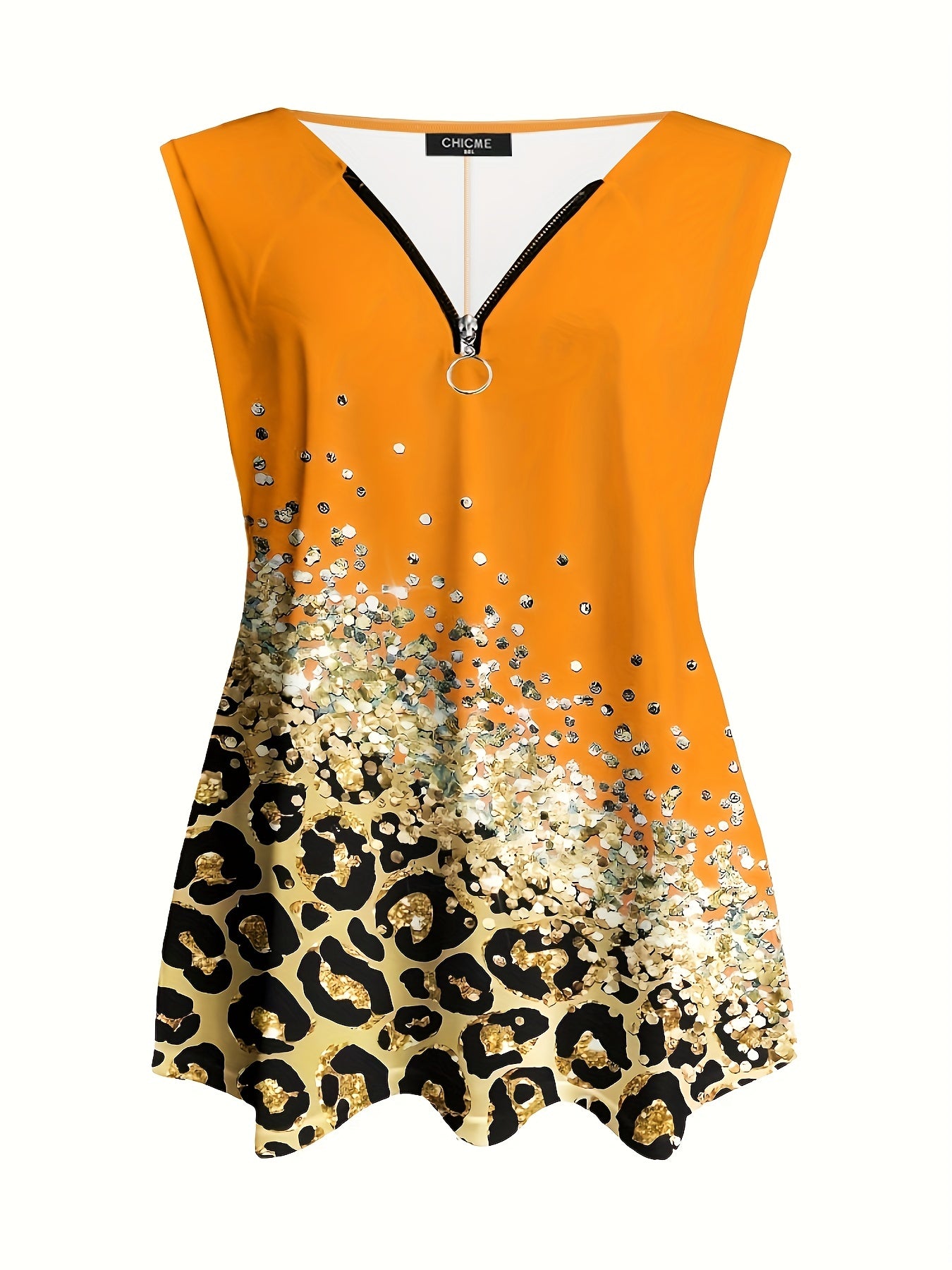  Colorblock Leopard Print V Neck Tank Top