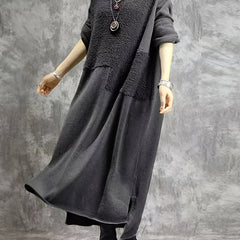  Solid Fleece Long Sleeve Maxi Dress