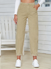 High Waist Mom Jeans Slash Pockets Straight Legs High Rise Denim Pants