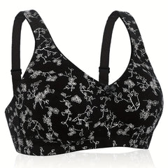 Floral Print Plus Size Wireless Comfort Bra