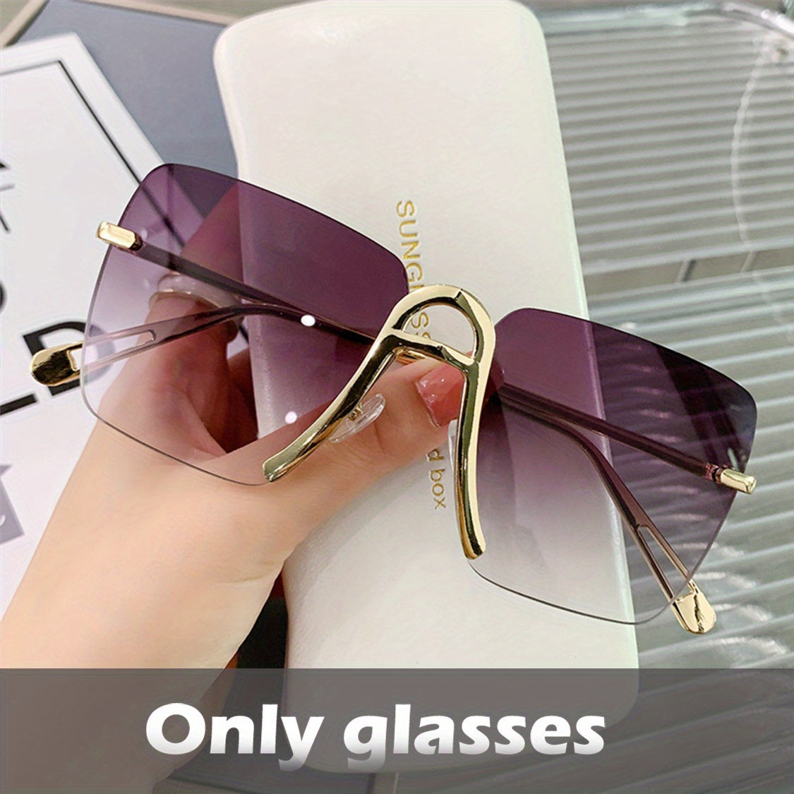 Square Rimless Sunglasses Gradient UV400 Sun Shades Glasses