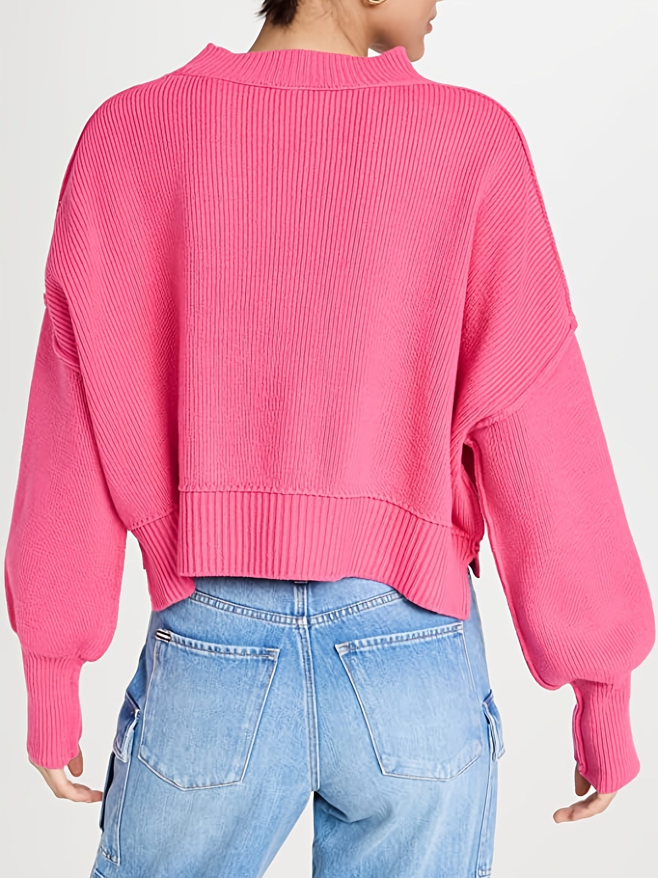  Solid Long Sleeve Crew Neck Sweater