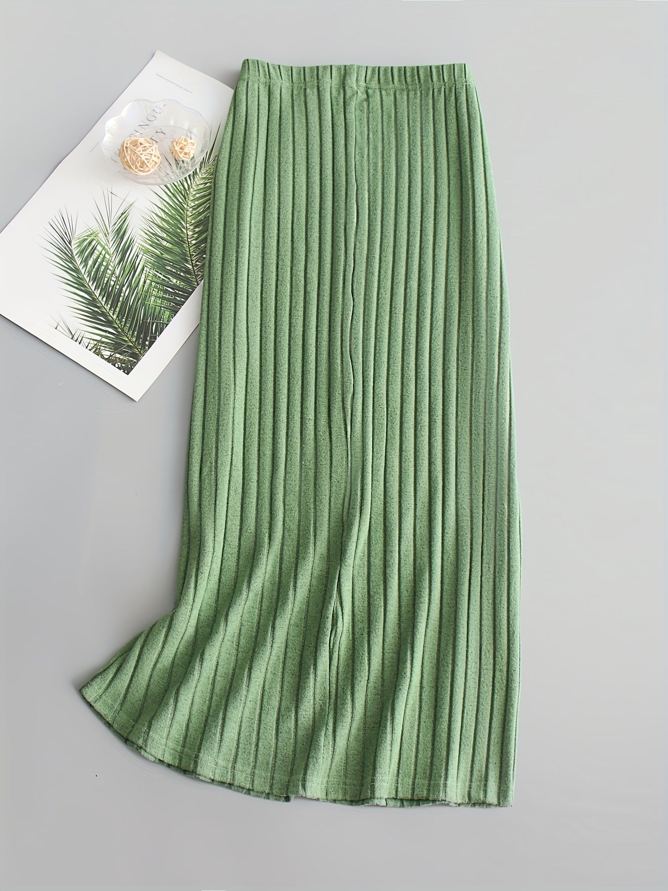  Solid Ribbed Knit Elastic Waisted Stretch Skirt