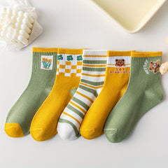 5 Pairs Bear Print Socks Comfy Women's Stockings