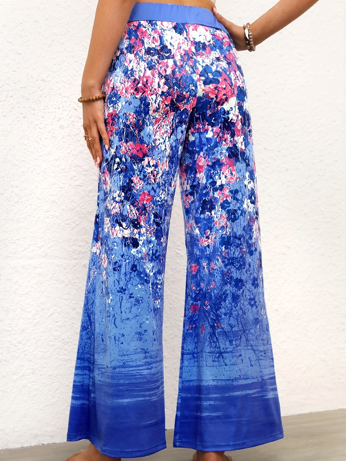 Floral Print High Rise Stretch Flare Leg Pants