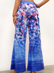 Floral Print High Rise Stretch Flare Leg Pants