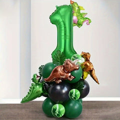 Jungle Dinosaur Birthday Party Balloons Set with Green Number Balloons