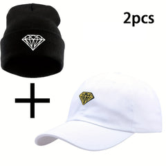 Diamond Pattern Embroidery Baseball Cap Sun Protection Knitted Hat