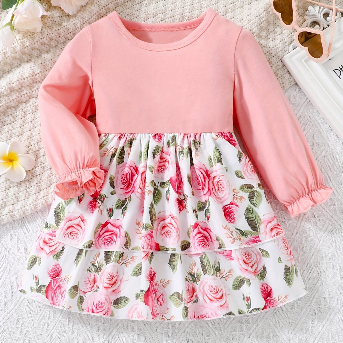 Sweet Toddler Baby Girls Floral Pleated Dress Long Sleeve Casual