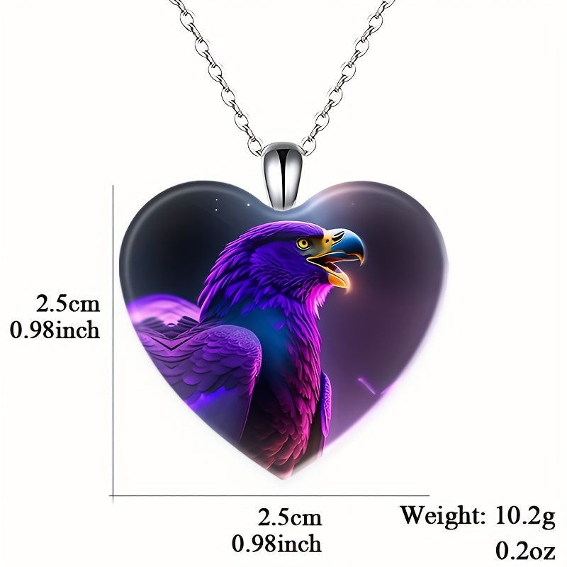 Heart Shaped Crystal Pendant Necklace With Eagle Pattern Hip Hop Gift