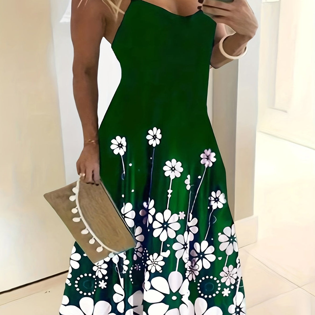  Floral Print V Neck Maxi Cami Dress