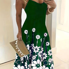  Floral Print V Neck Maxi Cami Dress