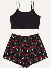 Gothic Skull & Letter Print Pajama Set