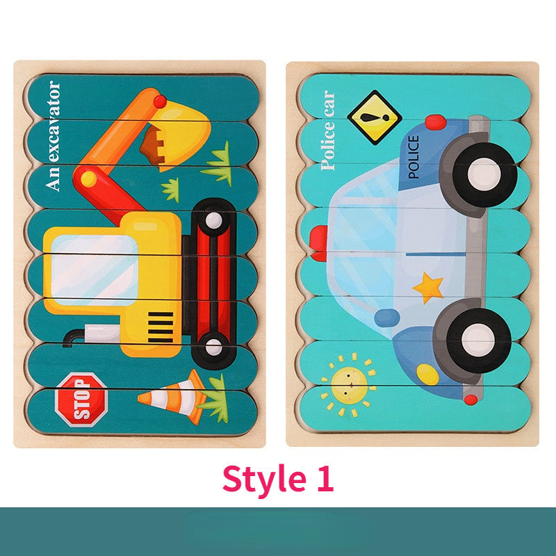 Double Sided Wooden 3D Puzzles Educational Toys For Kids