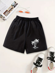 Girls Trees Print Casual Sweat Shorts Elastic Waist Work Out Shorts