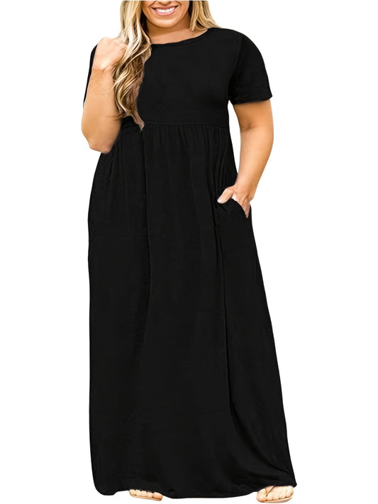  Short Sleeve Maxi Dress With Pocket Women's Plus Medium