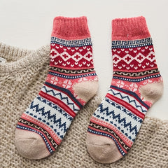 5 Pairs Geometric Pattern Socks Warm Mid Tube Women's Stockings
