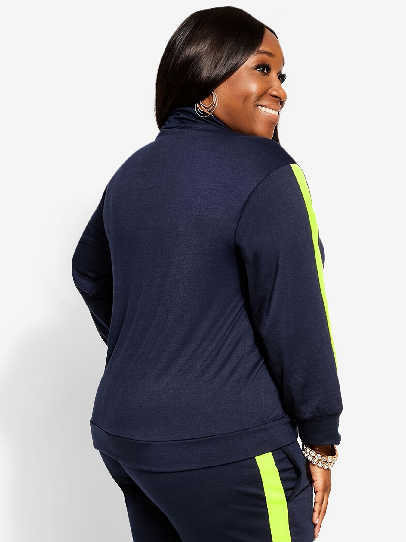  Colorblock Half Zipper Top & Sweatpants Set Women's Plus Sports Outfit